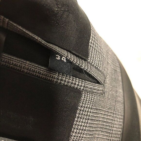 Womens The Kooples Grey Glen Check Cropped Leather Trim Blazer Jacket Size 34 XS - Picture 7 of 7